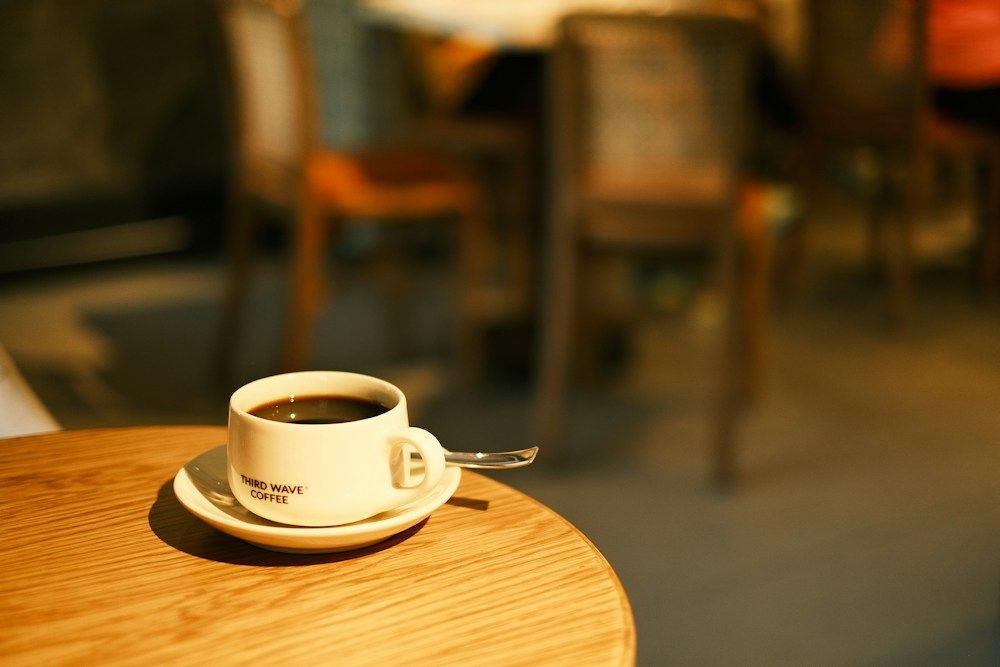 Coffee cup on a café table