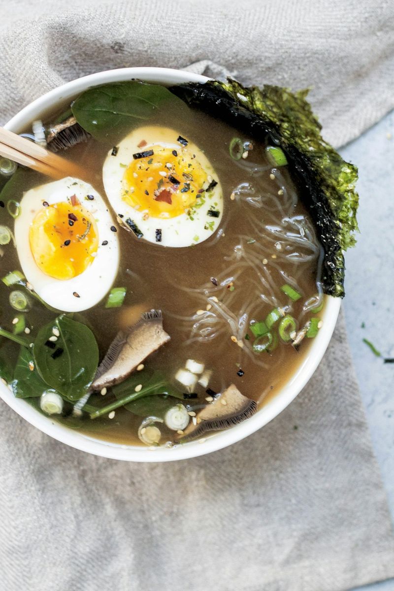 Ramen bowl with eggs and toppings