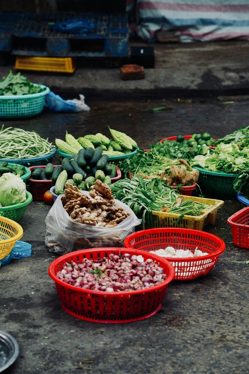 Vegetables and herbs at a farmers market