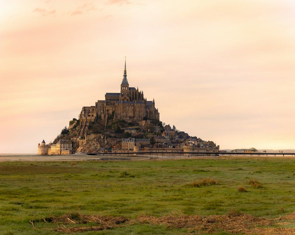 Mont Saint-Michel rising above tidal flats
