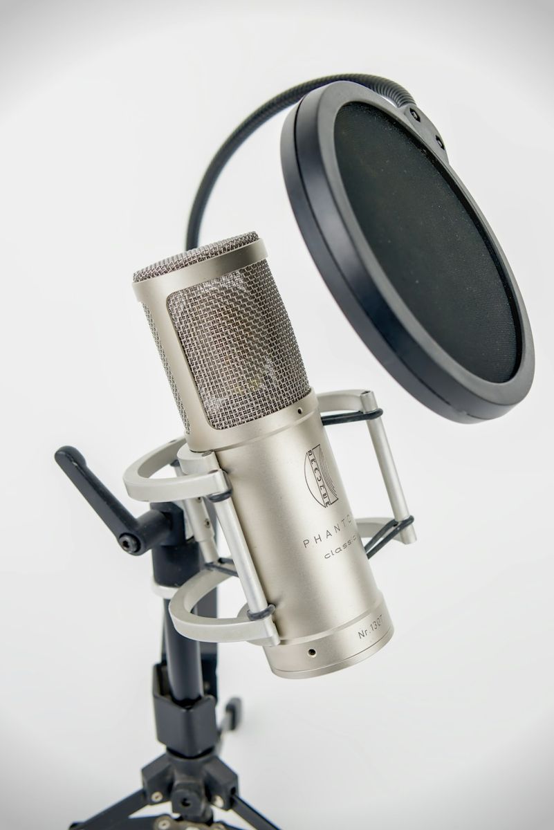 Studio microphone on stand with pop filter