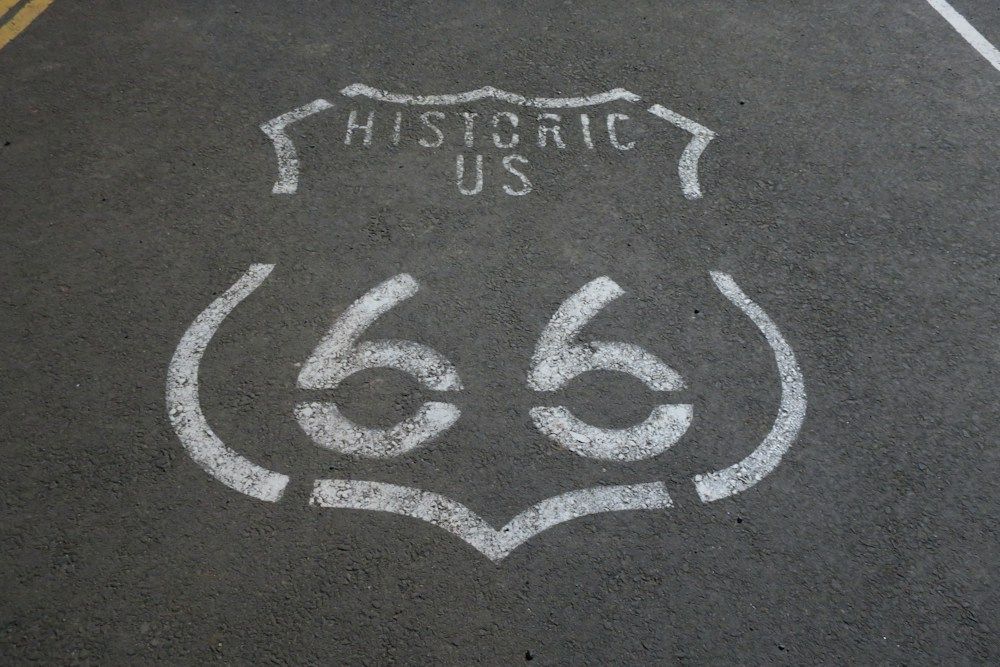 Route 66 painted on an asphalt road